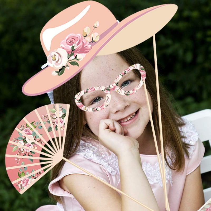 CC HOME 25CT Tea Party Photo Booth Props,Floral Party Supplies,Tea Garden Party Decorations - Image 2